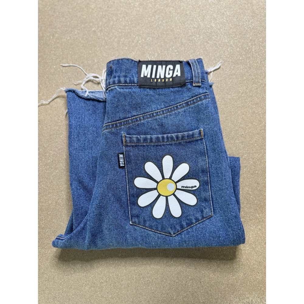Minga London Jeans FLOWER LAZY DAYS Wide Leg‎ High Rise Women Sz 4 Retro